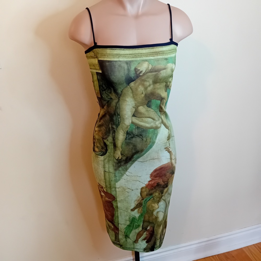 Just In Time VTG 90s Creation Of Adam‎ Regency Art Michelangelo Novelty Dress S - Picture 3 of 15
